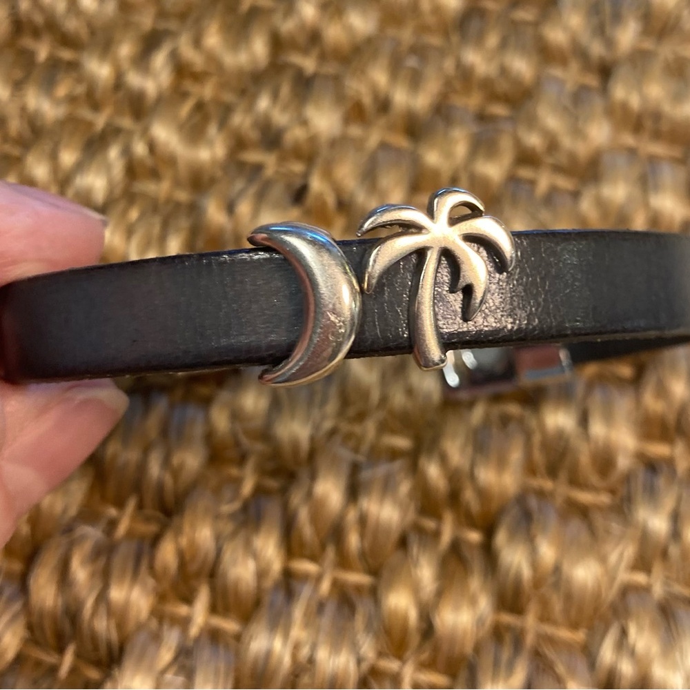 Blue Leather Bracelet with Silver Charms. South Carolina Flag symbols.